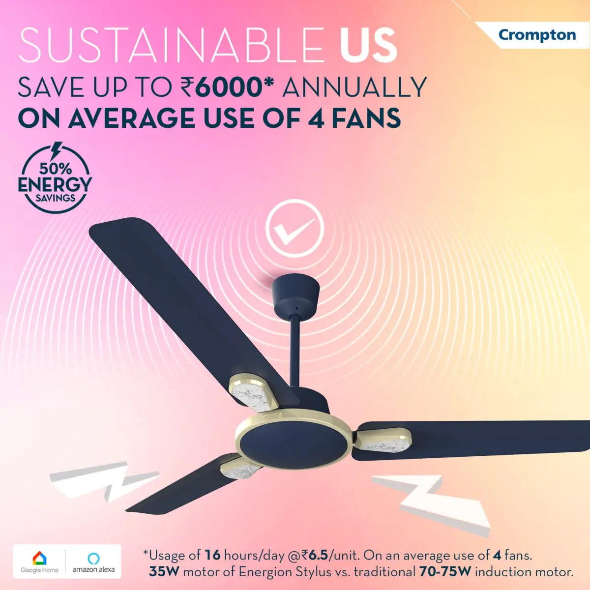 தூசி எதிர்ப்பு மற்றும் IOT மொபைல் ஆப் கட்டுப்பாட்டுடன் கூடிய குரோம்ப்டன் கிரீவ்ஸ் எனர்ஜியன் ஸ்டைலஸ் ஸ்மார்ட் BLDC மின்விசிறி - 1200 மிமீ / 48 அங்குலம் (மஜோலிகா நீலம்)