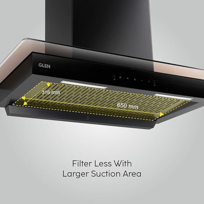 GLEN 90 cm 1400m3/hr Auto-Clean Filterless Wall Mounted Kitchen Chimney With Motion Sensor+Touch Controls (Selena XL Black)