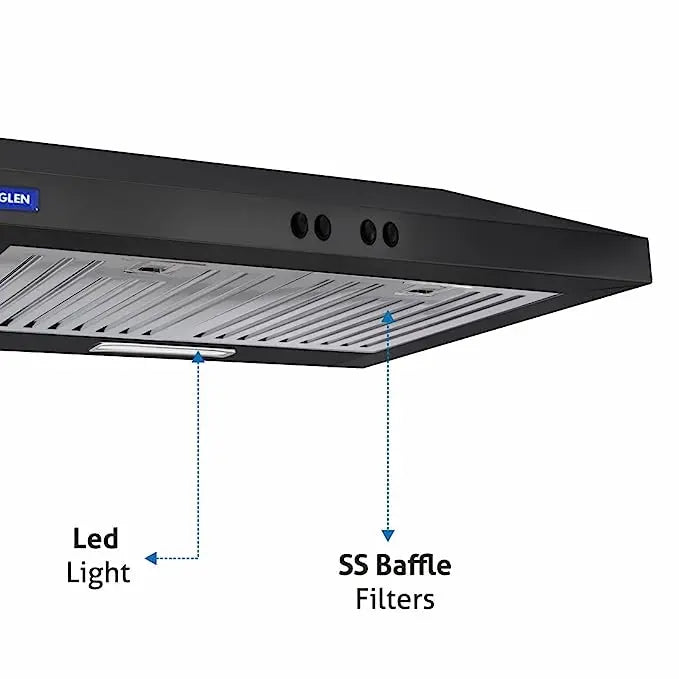 Glen 60 cm 1000 m3/hr Straight Line Chimney Baffle Filters Push buttons (6000 Junior, Black)