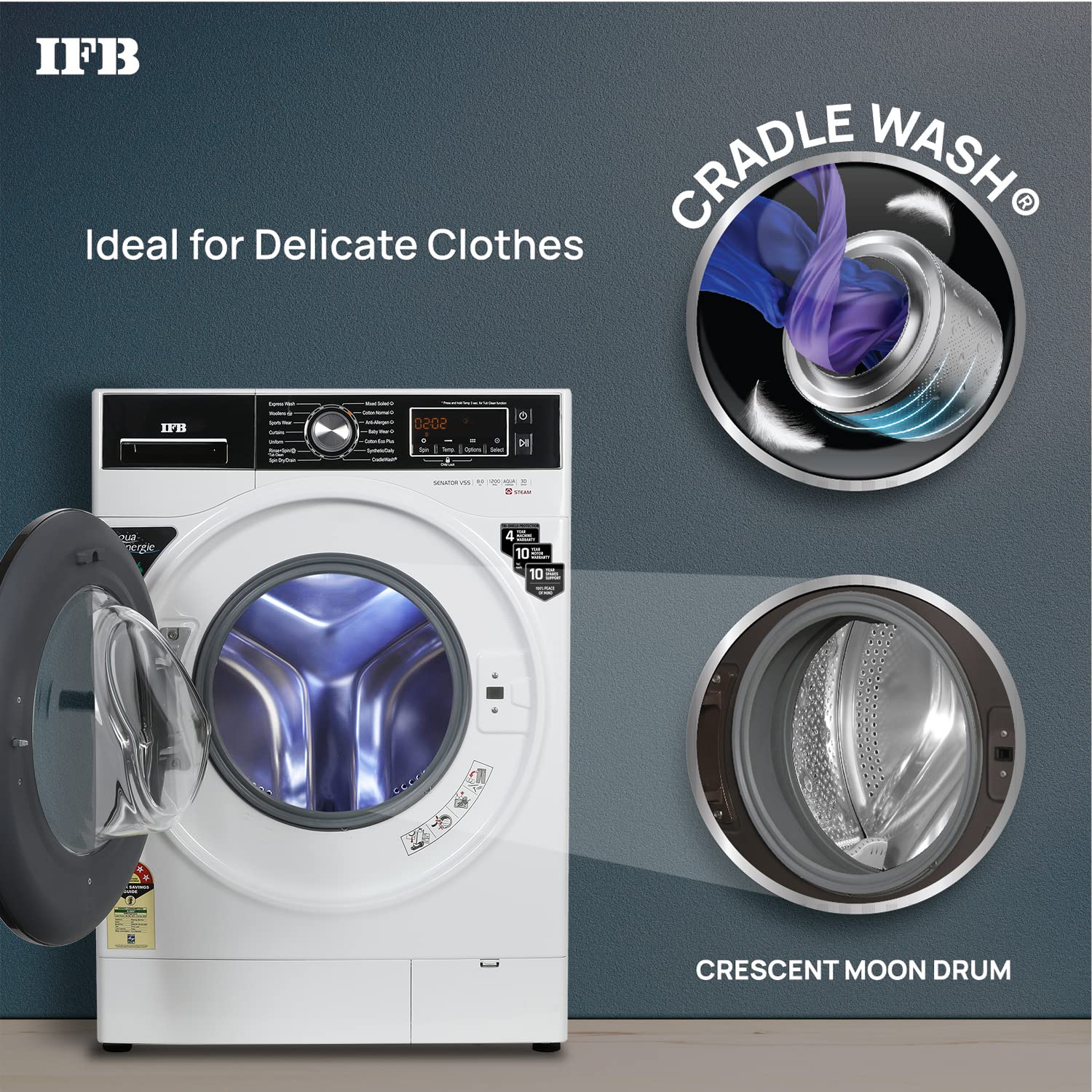 IFB 8 Kg 5 Star Front Load Washing Machine 2X Power Steam (Senator VSS 8012, White & Black, In-built Heater, 4 years Comprehensive Warranty)