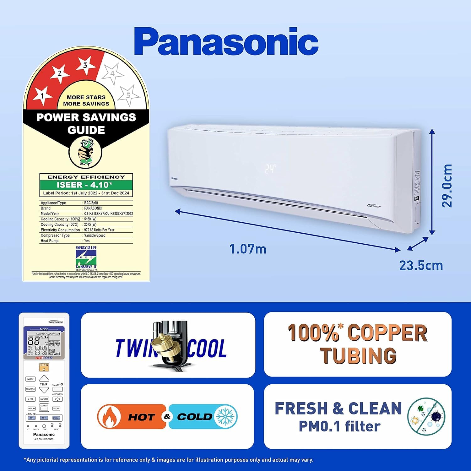 Panasonic 1.5T 3 Star Hot & Cold Wi-Fi Inverter Smart Split AC (Copper Condenser CS/CU-KZ18AKYF)
