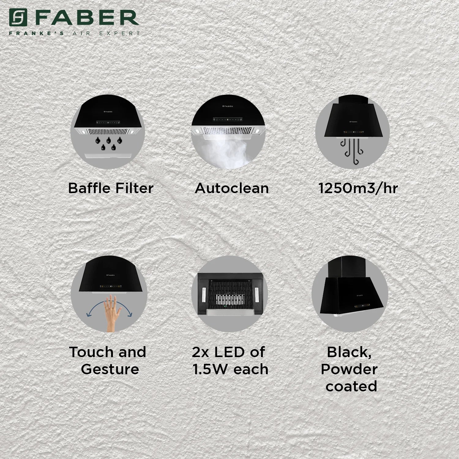 FABER HOOD OPTIMUS HC SC BK 60 Auto Clean Wall Mounted Chimney  (BLACK 1200 CMH)