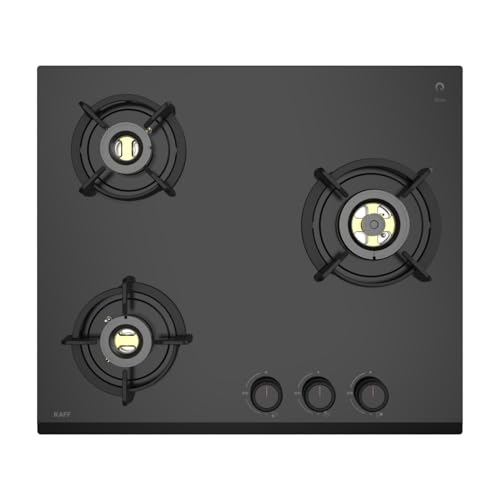 KAFF ASHFORD ASF 603 Built-in Hob/Hobtop 3 Burners, Auto Electric Ignition Glass Top, 60 CM, Full Brass Burners with all Flame Failure Device, 8 MM Thick Toughened Glass (Black)