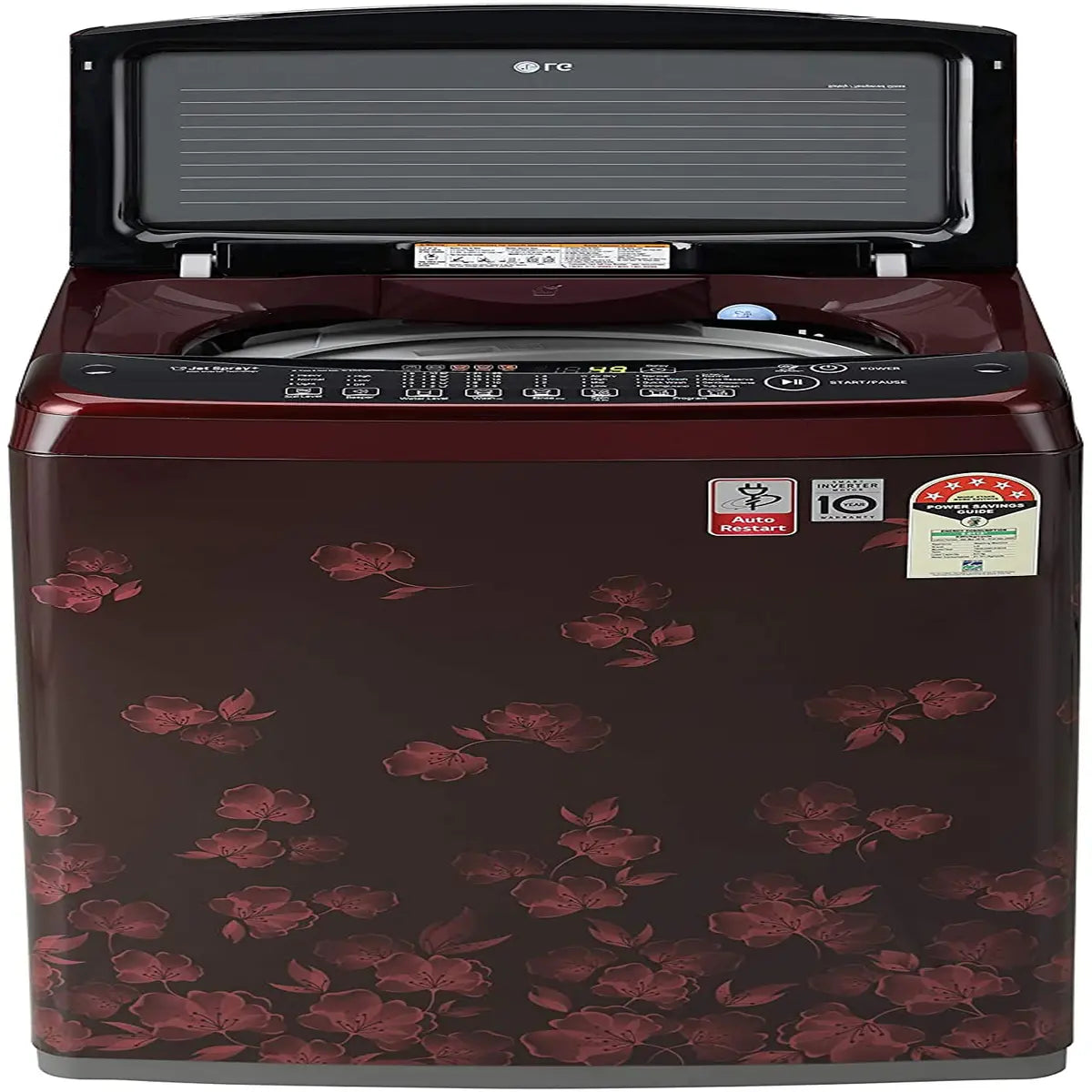 LG 6.5 Kg 5 Star Smart Inverter Fully-Automatic Top Loading Washing Machine (T65SJDR1Z, Red Floral Pattern, Punch+3)