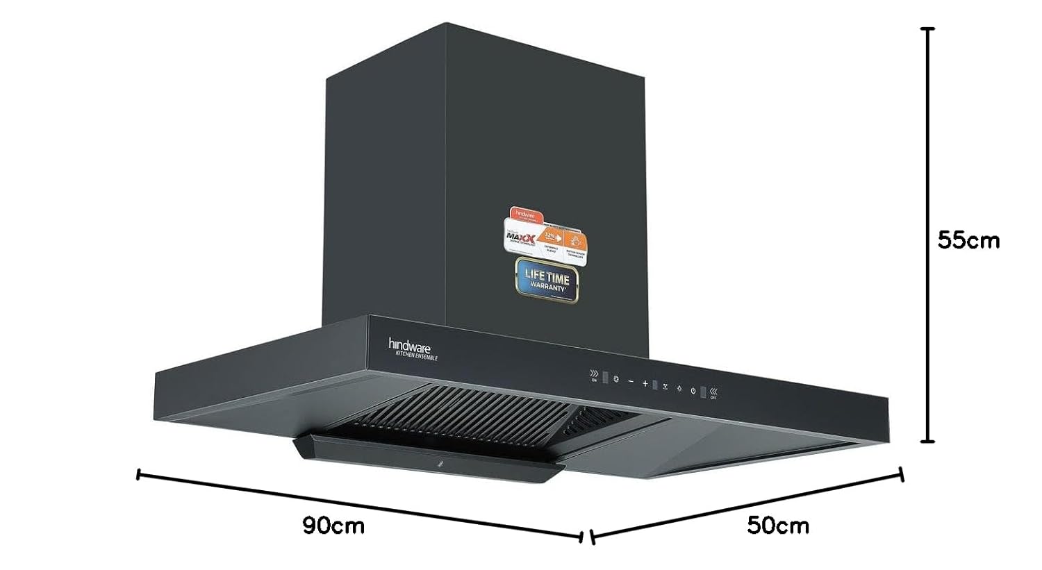 Hindware Alicia HMS 90cm Auto-Clean Chimney (Black) - 1350 m³/hr, Filterless, Touch, Motion Sensors, MaxX Silence (32% less noise)