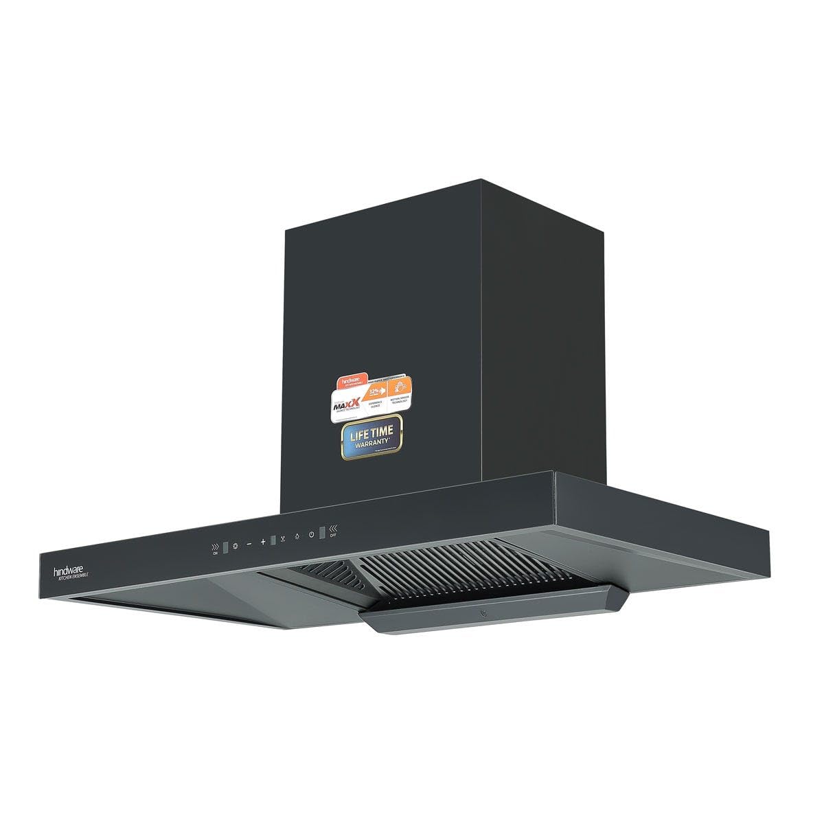 Hindware Alicia HMS 90cm Auto-Clean Chimney (Black) - 1350 m³/hr, Filterless, Touch, Motion Sensors, MaxX Silence (32% less noise)