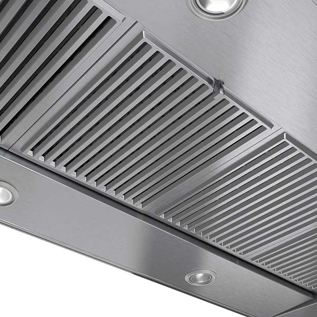 Underside of Bosch DIB098G50I showing baffle filters and LED lights