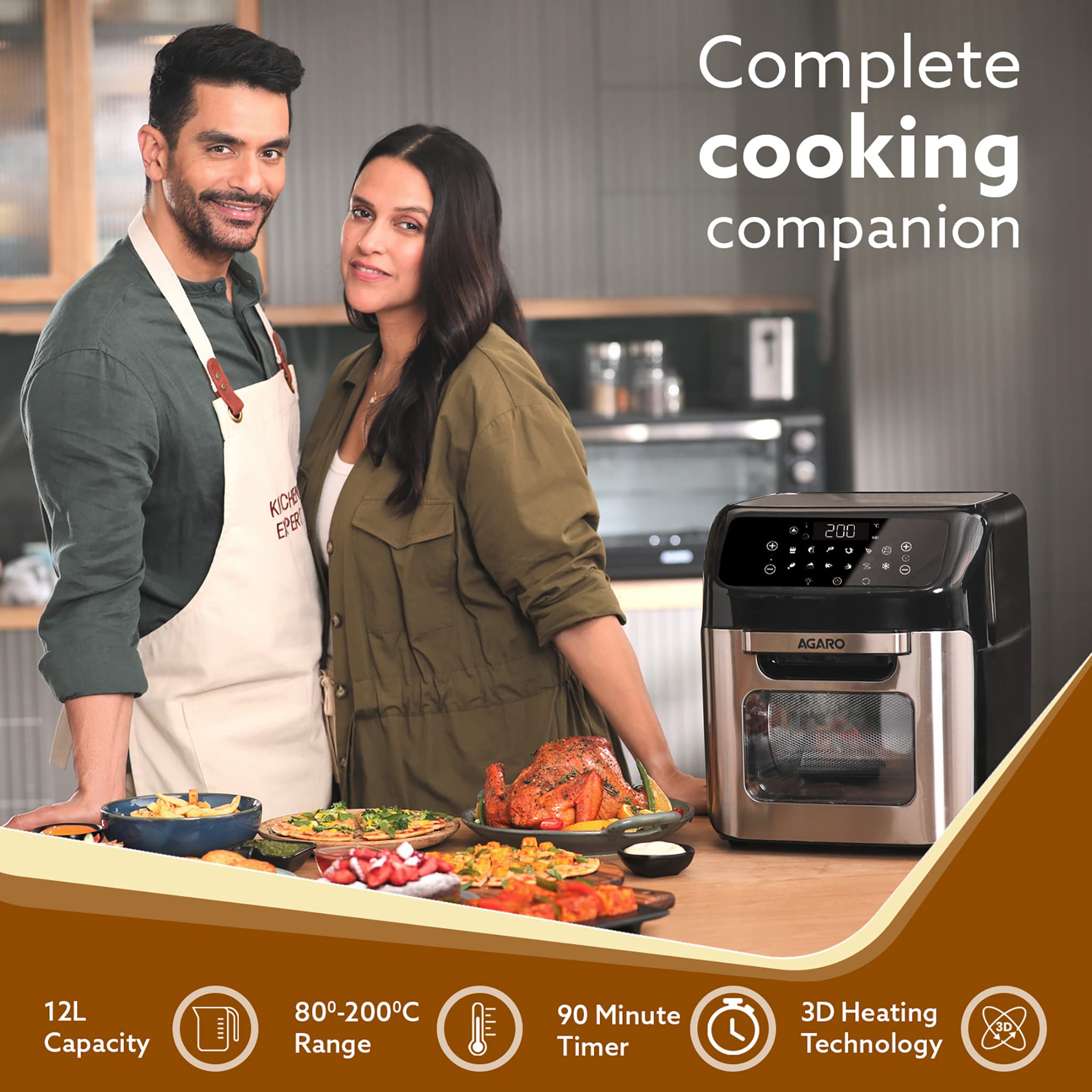 AGARO Regency Air Fryer For Home, 12L, Family Rotisserie Oven, 1800W, 9 Preset Menu, Electric Air Fryer Toaster Oven, Digital Display, Bake, Roast, Toast, Defrost, Silver.