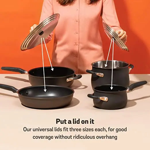 Meyer Accent Series Nonstick Stainless Steel Cookware Set Induction Base 6 Piece Matte Black