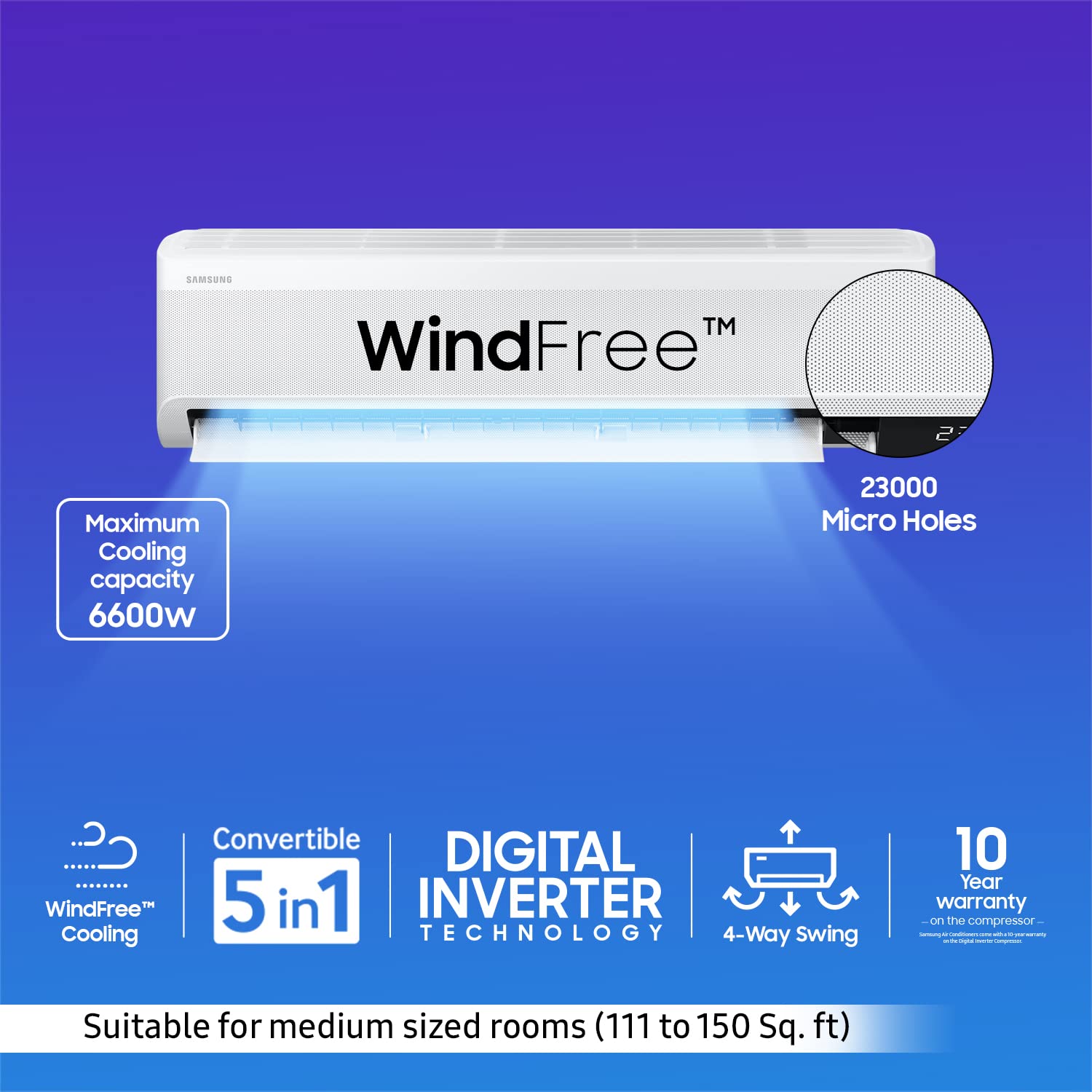 Samsung 1.5 Ton 5 Star AR18CYNAMWK Split AC white