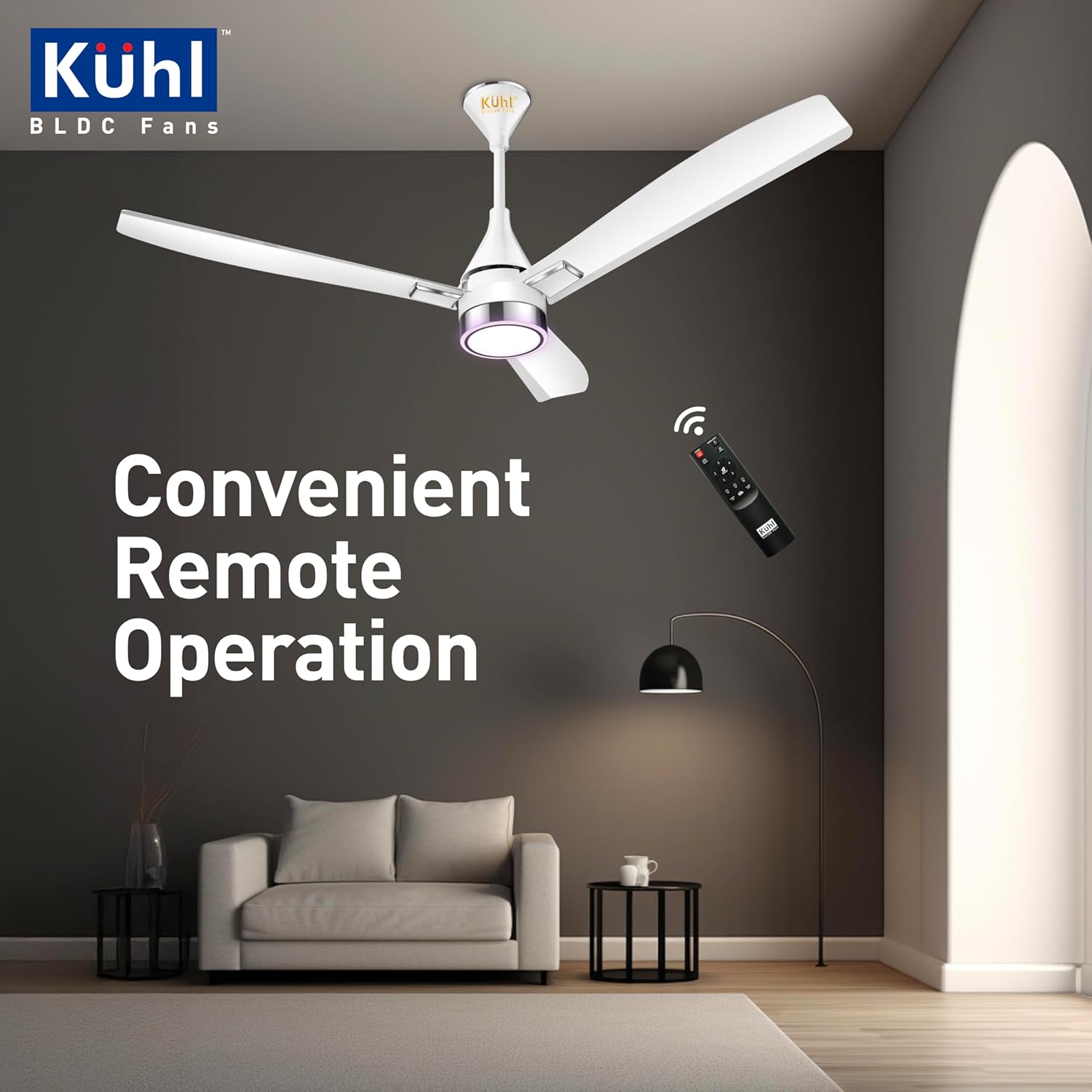 KUHL Arctis A9 1200mm BLDC Ceiling Fan with Remote | BEE 5 Star & ISI Marked | 65% Power Savings | Down Light