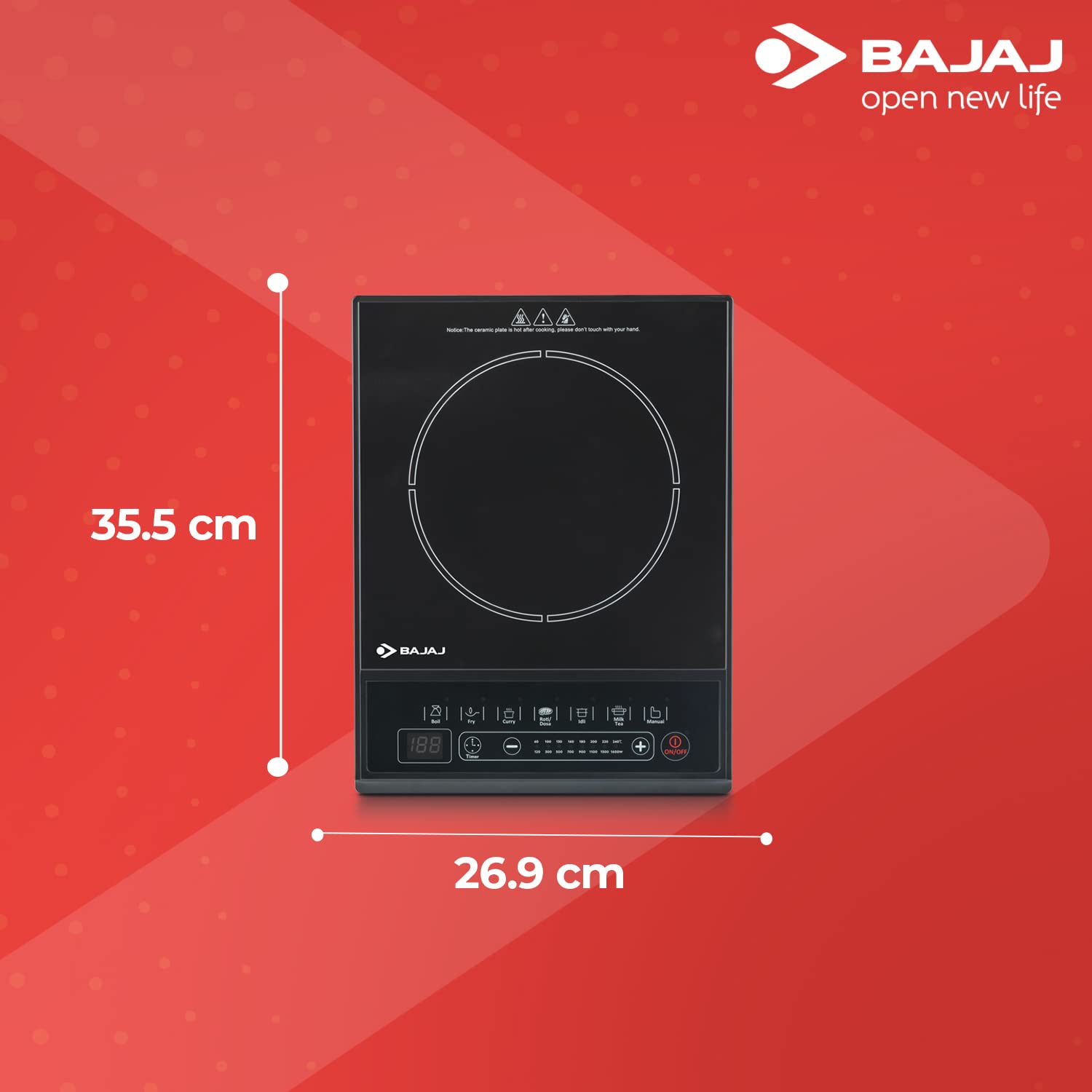 Bajaj Majesty ICX Neo 1600W Induction Cooktop with Pan sensor and Voltage Pro Technology, Black