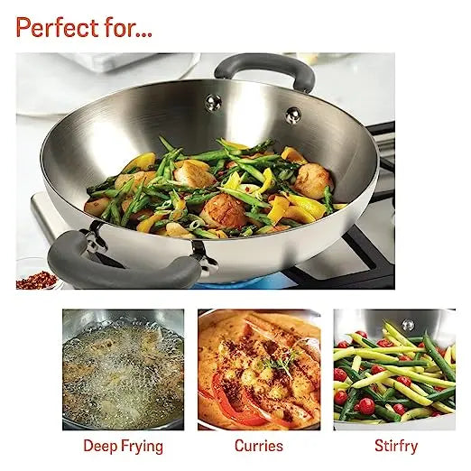 Meyer Trivantage Stainless Steel Covered Kadai with Induction Base 31134 20cm, Silver