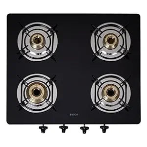 Elica Vetro Glass Top 4 Burner Gas Stove with Double Drip Tray (594 CT DT VETRO 1J), Black