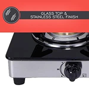 Elica Vetro Glass Top 4 Burner Gas Stove with Double Drip Tray (594 CT DT VETRO 1J), Black