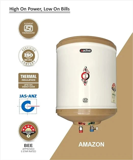 Activa Amazon 10L 3KVA Geyser (0.8mm, Anti Rust, 5YrWty, Abs Top/Bottom, Ivory)