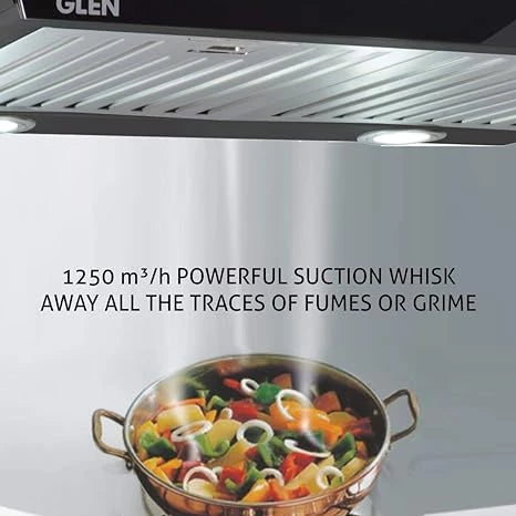 Glen Kitchen Chimney Curved Glass with 7 years warranty on Product, Touch Sensor, Italian Motor Baffle filter 90cm 1250 m3/h - Black (6071 TS BL)