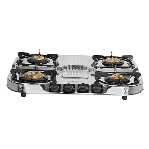 Faber ASTRA 4BB SS Gas Stove: 4-Burner Glass Cooktop with Stainless Steel Finish and Manual Ignition