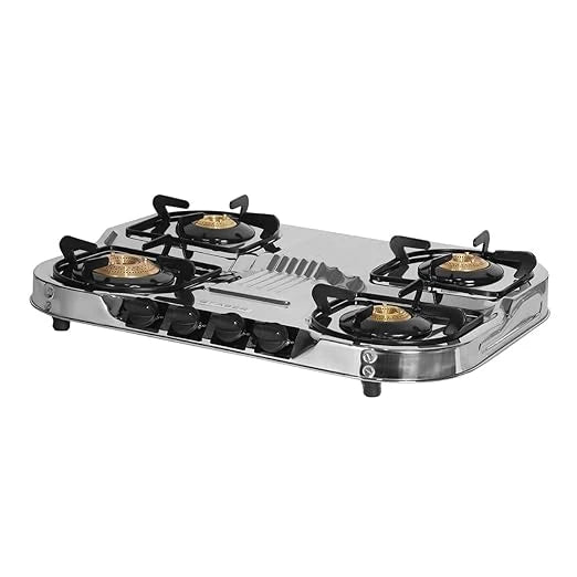 Faber ASTRA 4BB SS Gas Stove: 4-Burner Glass Cooktop with Stainless Steel Finish and Manual Ignition