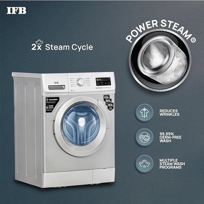 IFB 8 Kg 5 Star Front Load Washing Machine SENATOR NEO SXS 8012 2023 Model, Silver, AI, In-built Heater, 2X Power Steam,