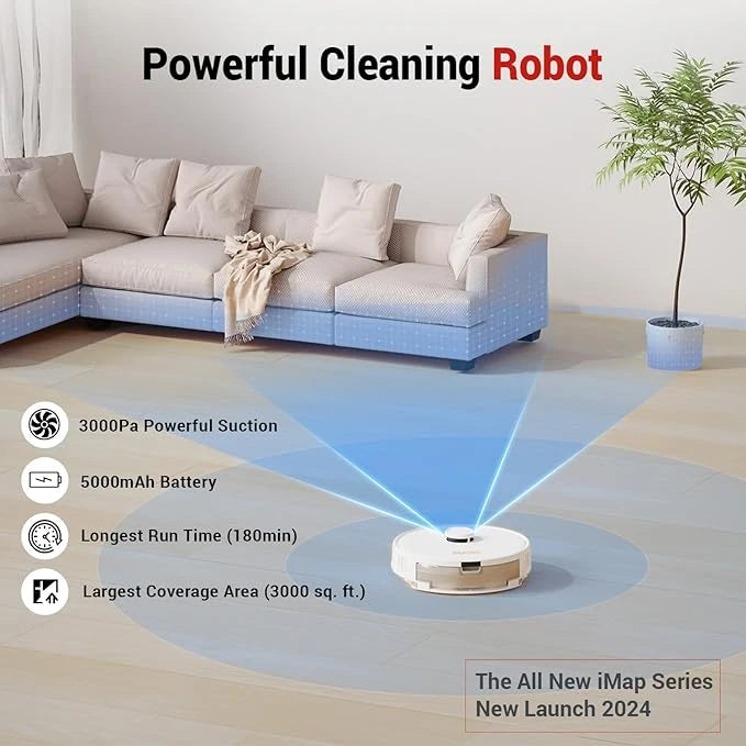 MILAGROW iMap 14 Neo, 2-in-1 Robotic Vacuum Cleaner, 2024 Launch, 3000 Pa Suction, 5000 mAh Battery, 3000+ Sq. Ft. Coverage, Advanced LDS LIDAR Navigation (White)