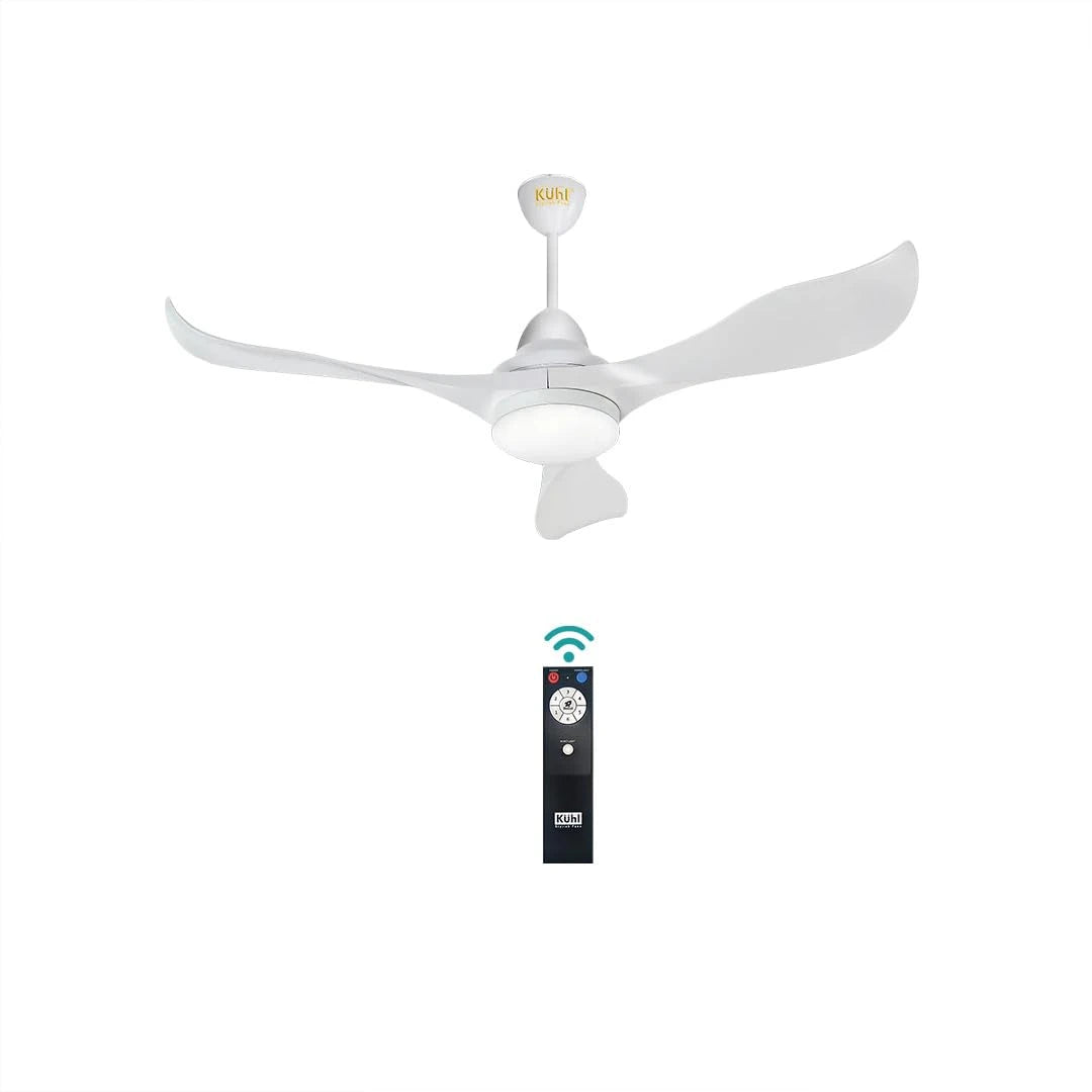 KUHL Glanz F3 1400mm Stylish Power Saving BLDC Ceiling Fan with Remote | Down Light | 30W | 5 Star | High Air Flow | Low Noise | IoT – Operate via Mobile & Alexa | Reverse Mode | White