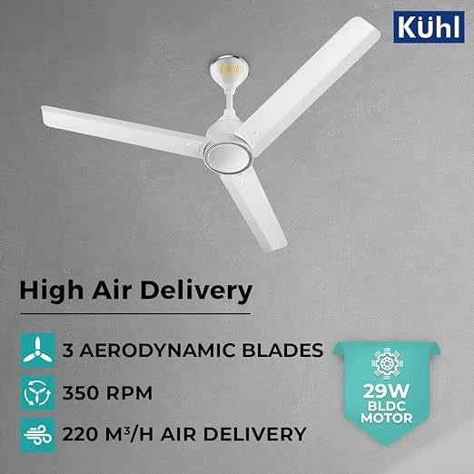 KUHL Arctis A4 1200mm BLDC Ceiling Fan with Remote | 29W | 65% Energy Savings | 5 Star | High Air Flow | Stylish Design | White