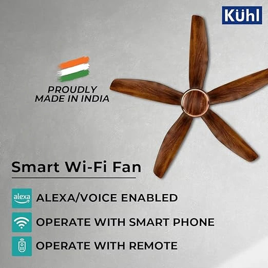 KUHL Brise E5 1320mm BLDC Ceiling Fan with Remote | 30W | 5 Star | High Air Flow | Low Noise | IoT & Alexa | Reverse Mode | Teak