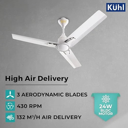 KUHL Arctis A1 900mm Decorative Power Saving BLDC Ceiling Fan with Remote | 24W | Saves upto 65% Electricity | 5 Star | High Air Flow | Stylish Design | White