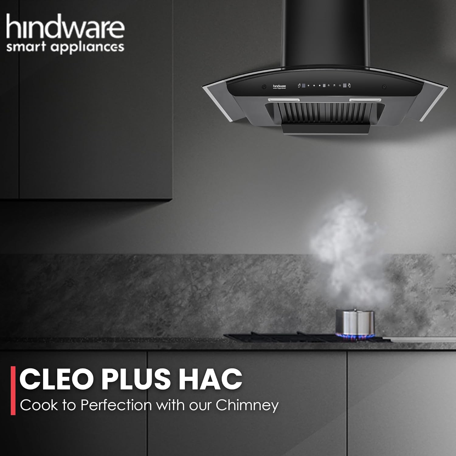 Hindware Smart Appliances Cleo Plus 90 | Kitchen Chimney with Max Suction 1300 m³/hr | Thermal Auto Clean | Touch Control with Motion Sensor Technology | Energy Efficient LED Light