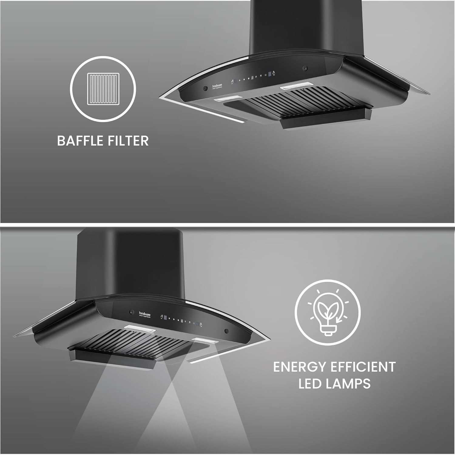 Hindware Smart Appliances Cleo Plus 90 | Kitchen Chimney with Max Suction 1300 m³/hr | Thermal Auto Clean | Touch Control with Motion Sensor Technology | Energy Efficient LED Light