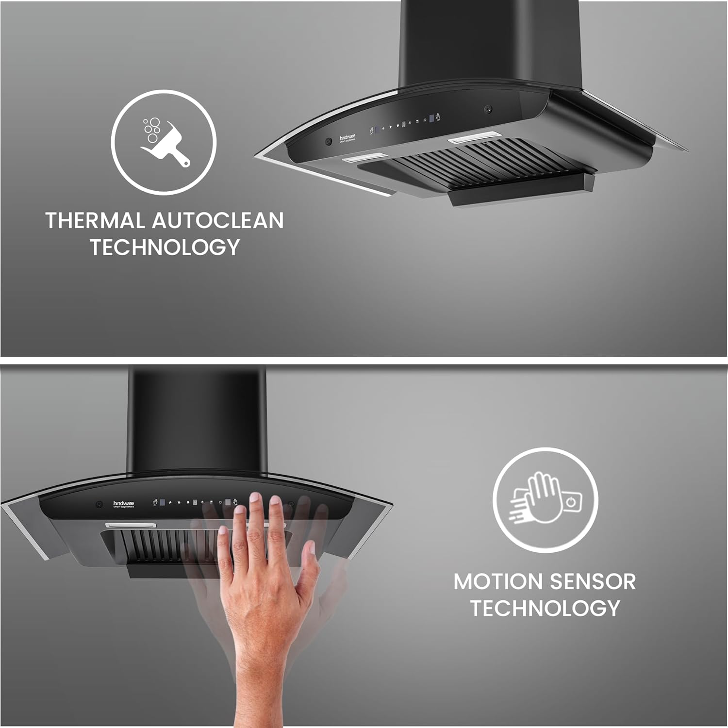 Hindware Smart Appliances Cleo Plus 90 | Kitchen Chimney with Max Suction 1300 m³/hr | Thermal Auto Clean | Touch Control with Motion Sensor Technology | Energy Efficient LED Light