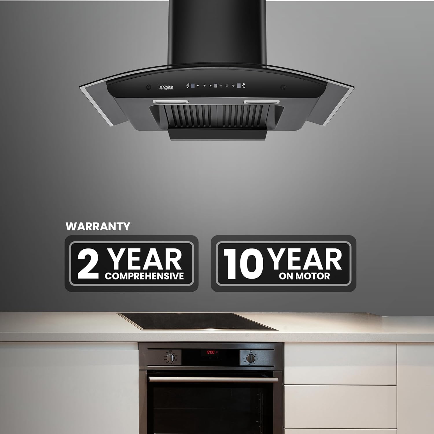 Hindware Smart Appliances Cleo Plus 90 | Kitchen Chimney with Max Suction 1300 m³/hr | Thermal Auto Clean | Touch Control with Motion Sensor Technology | Energy Efficient LED Light