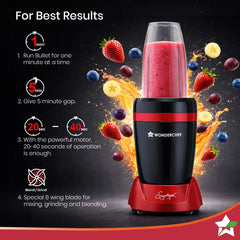 Wonderchef Nutri-Blend Turbo 750W Black & Red Mixer Grinder