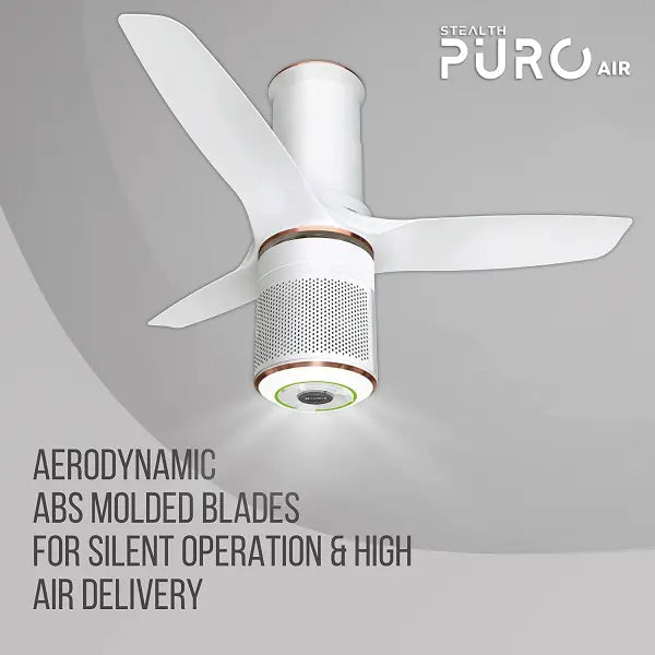 Havells Stealth Puro Air 1250mm Ceiling Fan with Air Purifier & Remote Control Peral White LT Copper