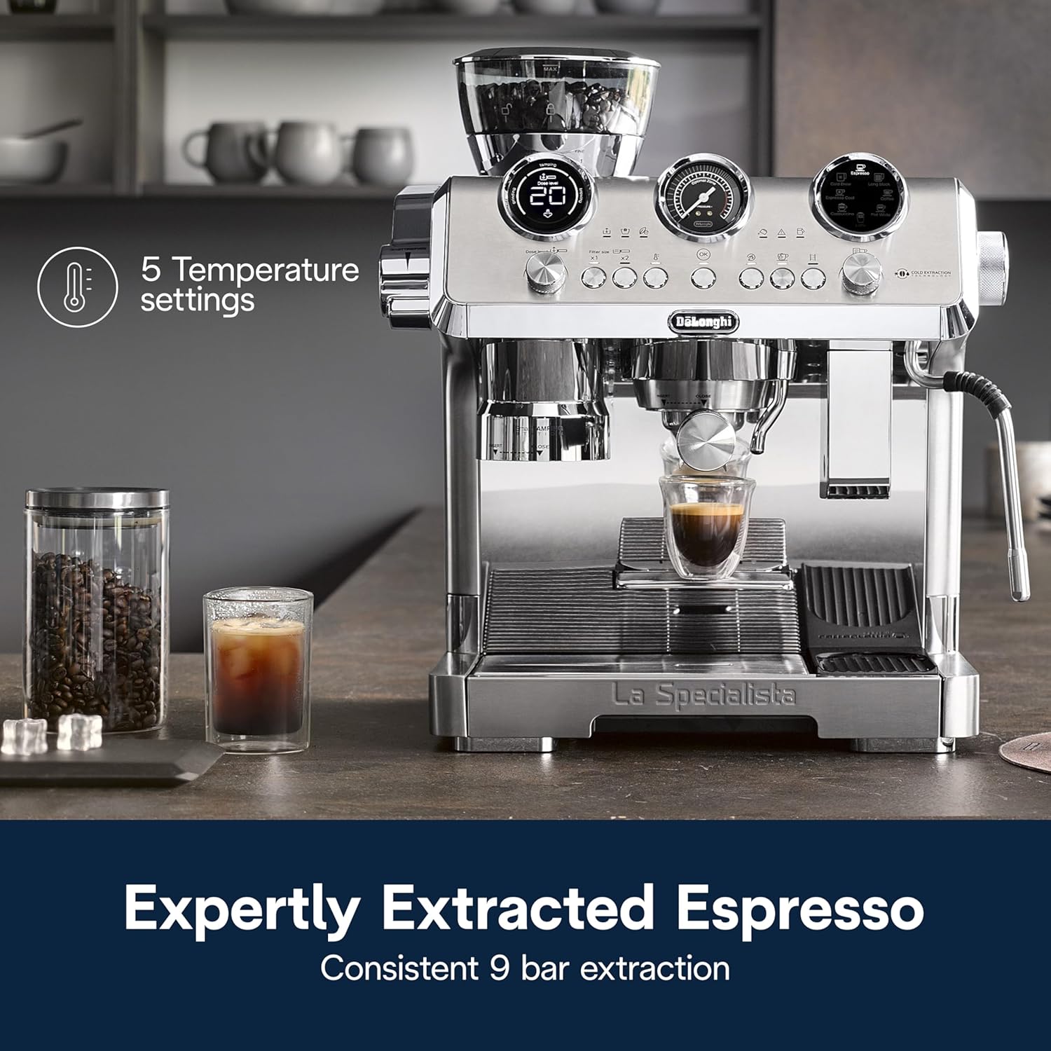 De'Longhi La Specialista Maestro EC9885.M Espresso Machine with Grinder, Auto & Manual Milk Frother – Bean-to-Cup Cold Brew Coffee, Cold Extraction, Variable Temp & Tamping Tool
