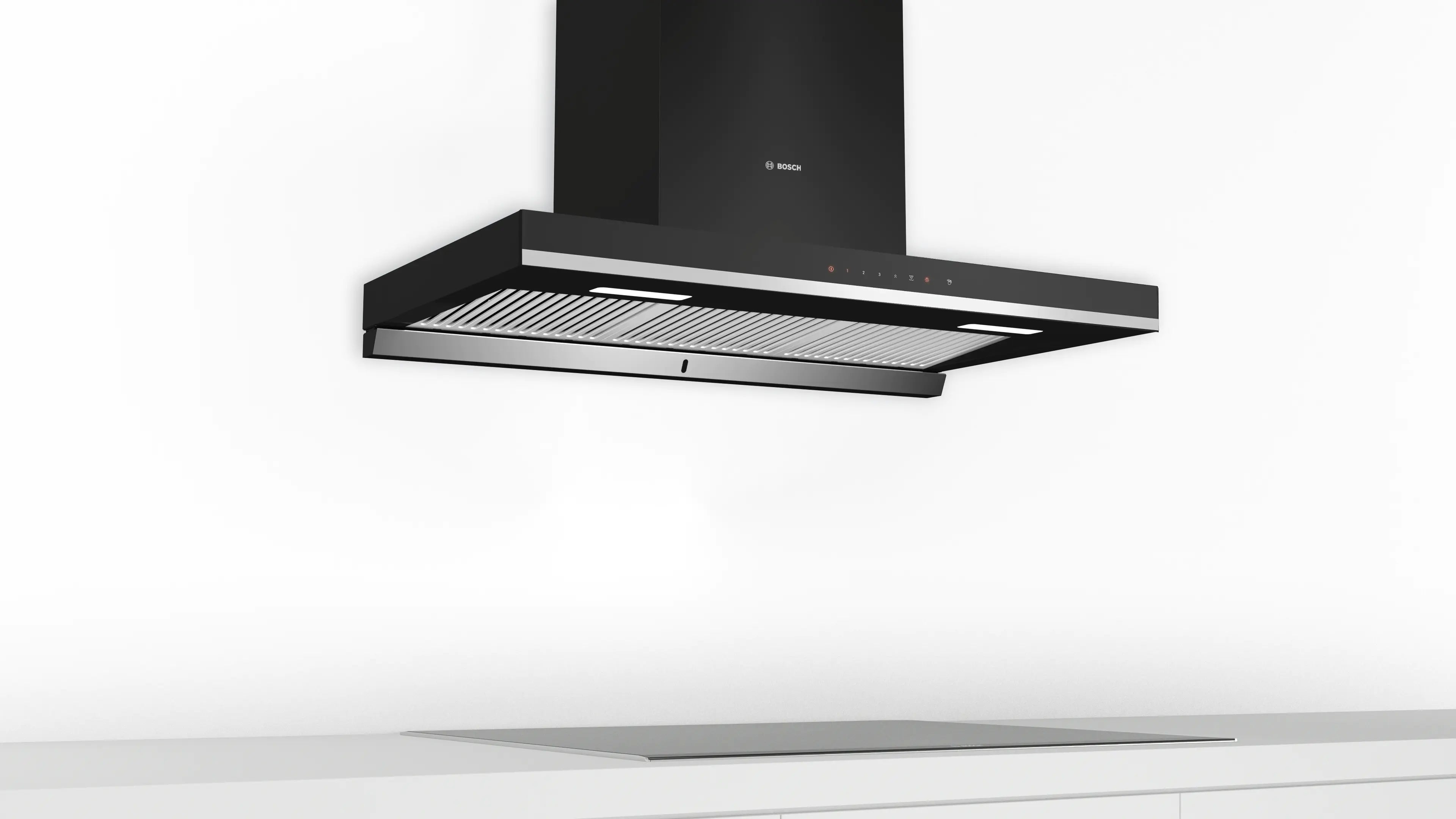 Bosch Chimney Self Clean Wall Mounted Touch Control Baffle Filter Series DWBA98J60I BLACK 90CM