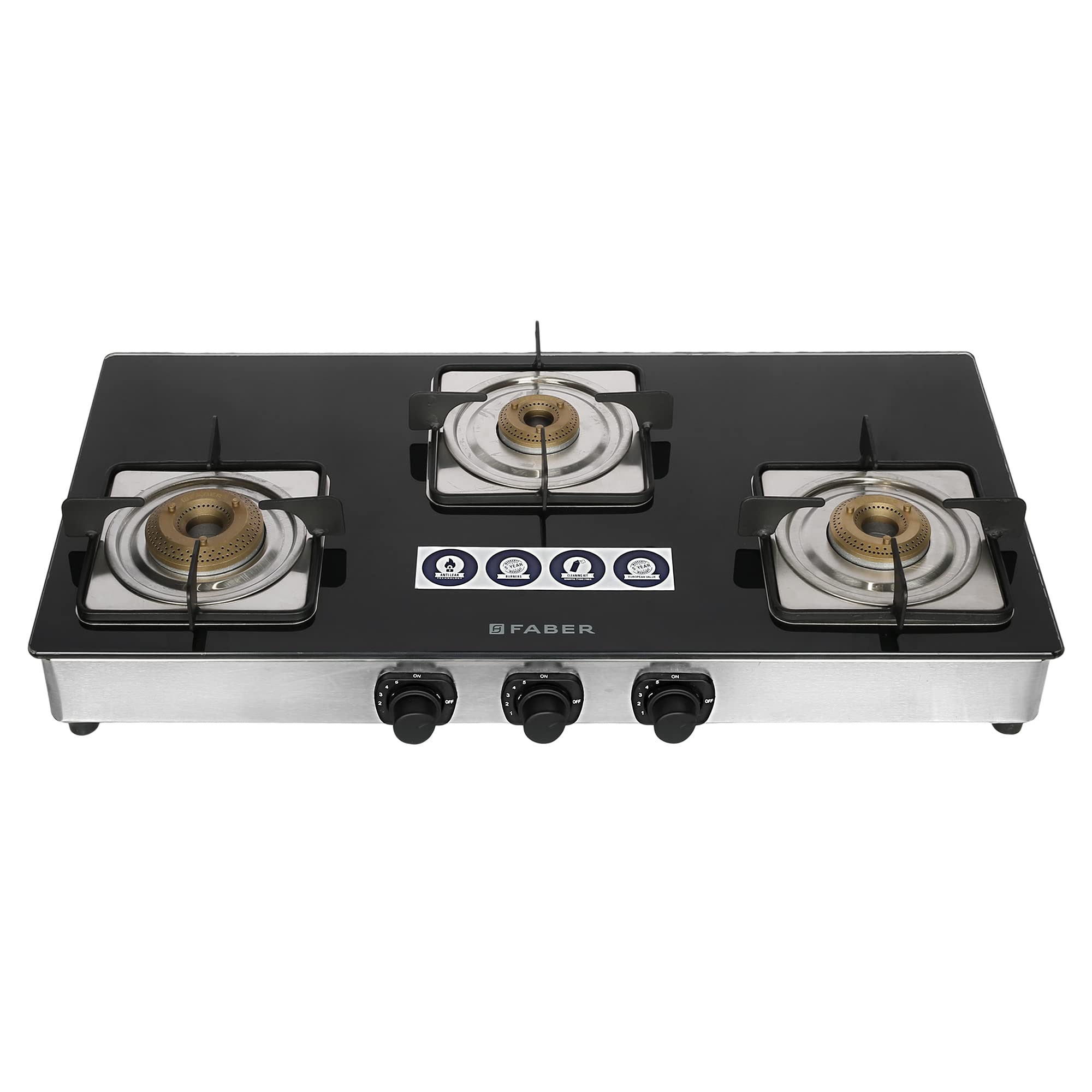 Faber Gas Stove 3 Burner Glass Cooktop (Cooktop Supreme Plus C 3BB) Manual Ignition, Black