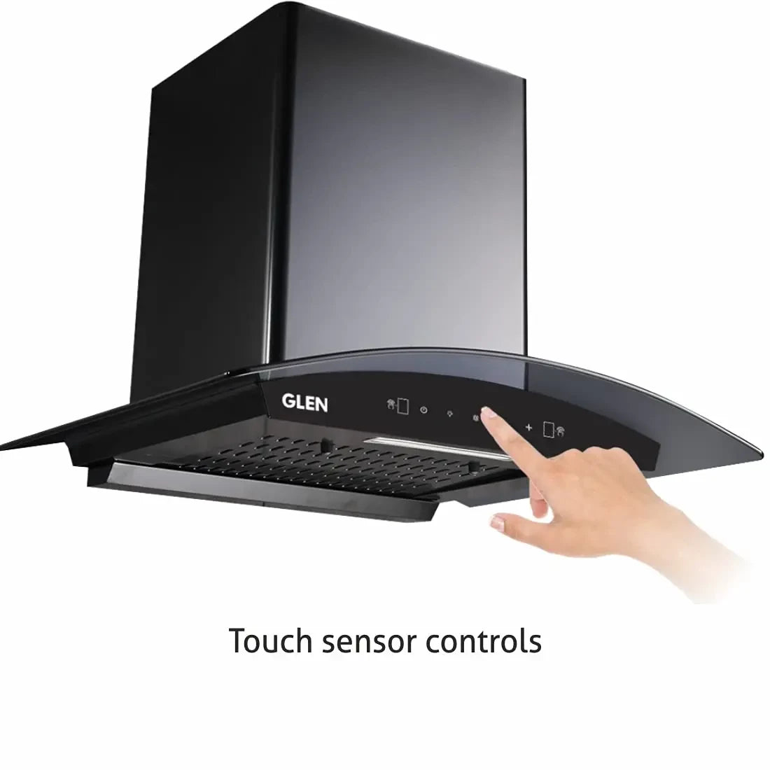 GLEN 60 cm 1050m3/hr Auto-Clean curved glass Kitchen Chimney Filterless Motion Sensor Touch Controls (Senza Black)