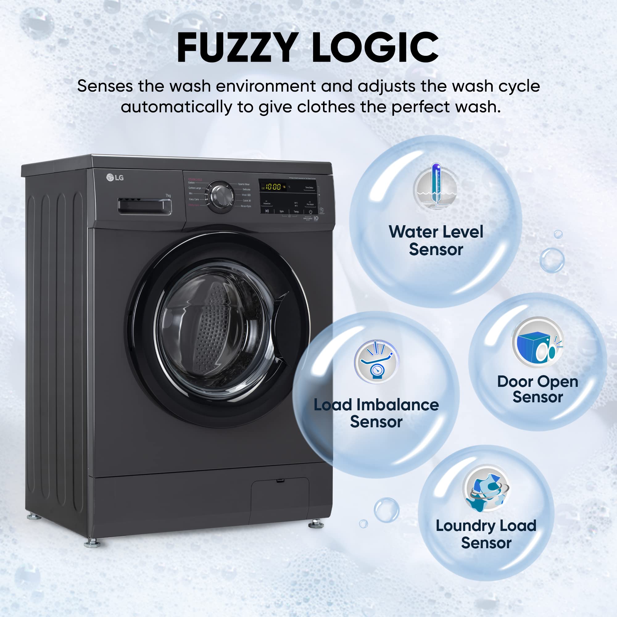 LG 7 Kg, 5 Star, Direct Drive Technology, Steam Wash, 6 Motion DD, Smart Diagnosis, Fully-Automatic Front Load Washing Machine (FHM1207SDM, Allergy Care, In-Built Heater, Touch Panel, Middle