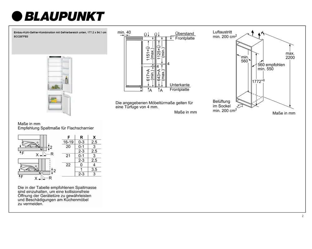Blaupunkt 5CC287FE0 Freeze Built-In Double Door Refrigerator - 200L Capacity