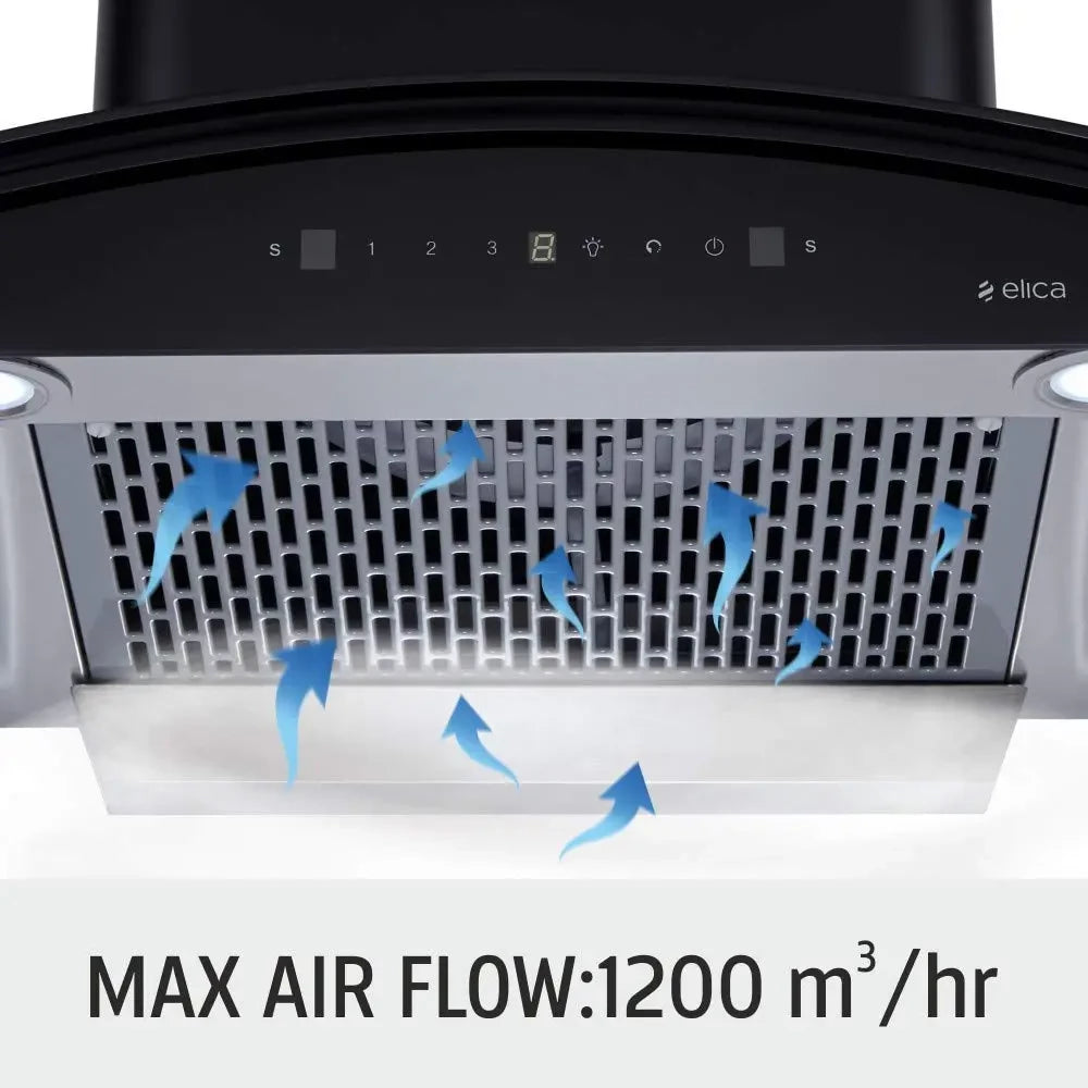 Elica 60 cm 1200 m3/hr Filterless Auto Clean Chimney with Free Kit (TBFL HAC TOUCH 60 MS, Touch + MS Control, Black)