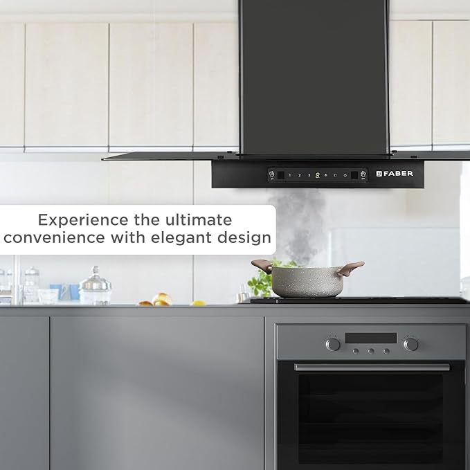 Faber 90cm Autoclean Chimney||Baffle Filter|| 1200 m3/hr|| 8Yr Motor Warranty||Italian Design - Made in India (HOOD MERCURY PRO IN HC SC BK BF 90, Touch & Gesture Control, Black)