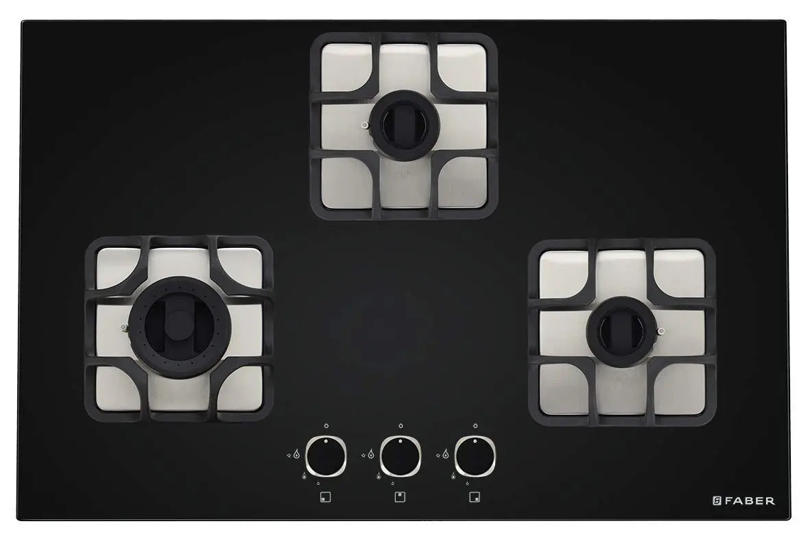 Faber Hobtop Imperia Plus 783 BRB CI BK 3 Brass Burner Auto Electric Ignition Glass Top, Black