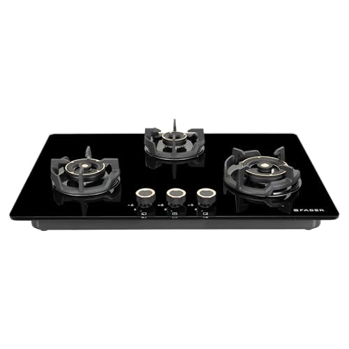 Faber 75cm 3 Burner Hob|Auto Electric|Built-In or Hobtop|Flame Failure Device|Cast Iron Pan Support|Glass Finish|Metal Knobs|Warranty 5 Years on Glass and Valves|HOB EXPERIA HT753 ALU AI FFD