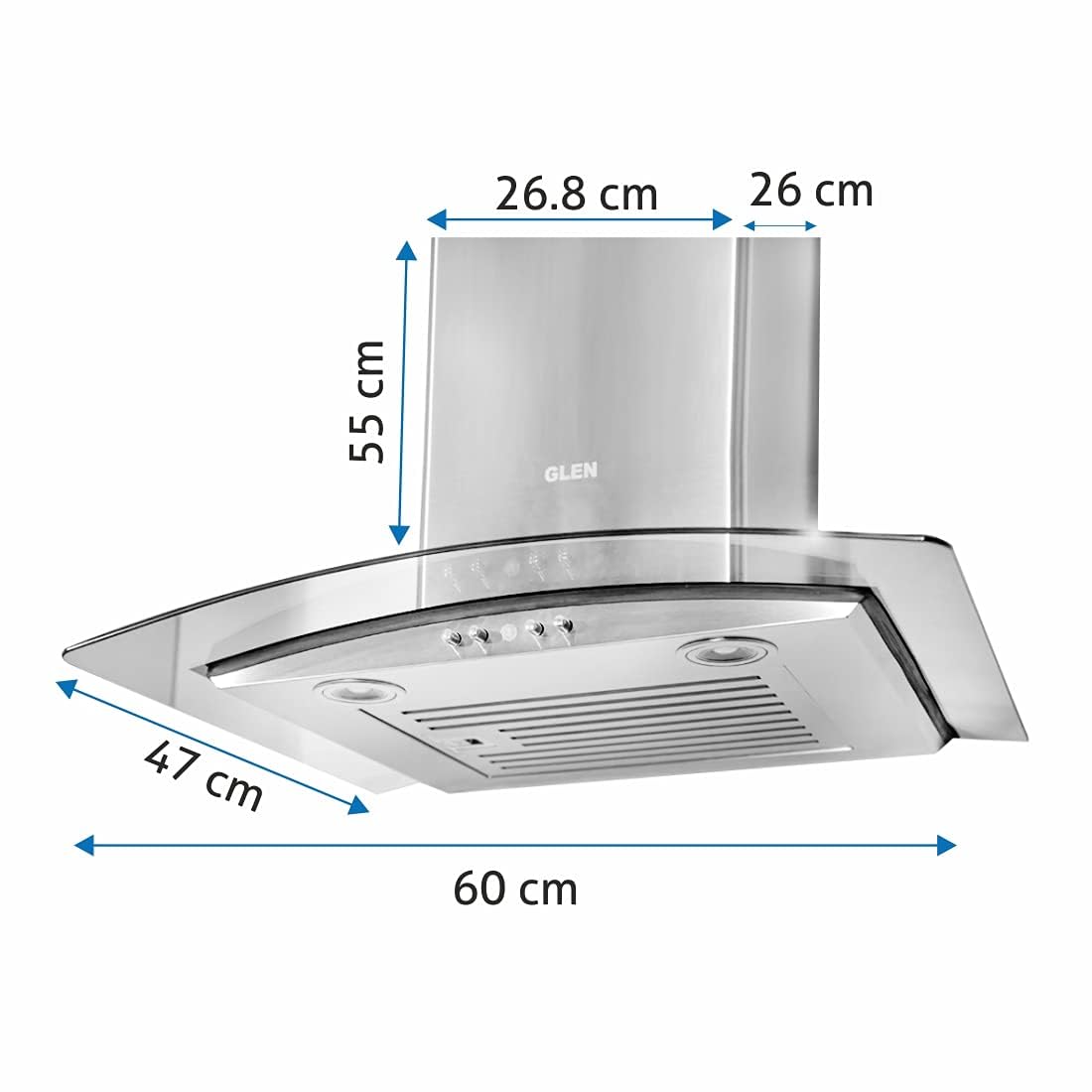 Glen Kitchen Chimney Baffle Filter 60 cm 6071 EX - Stainless Steel, Push Button