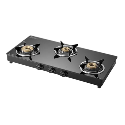 KAFF CTC 77 3B Gas Stove/Cooktop 4 Burners with Manual Ignition 77 CM, High Efficiency Brass Burners, Black Tempered Glass, Enamelled Pan Support (Black)