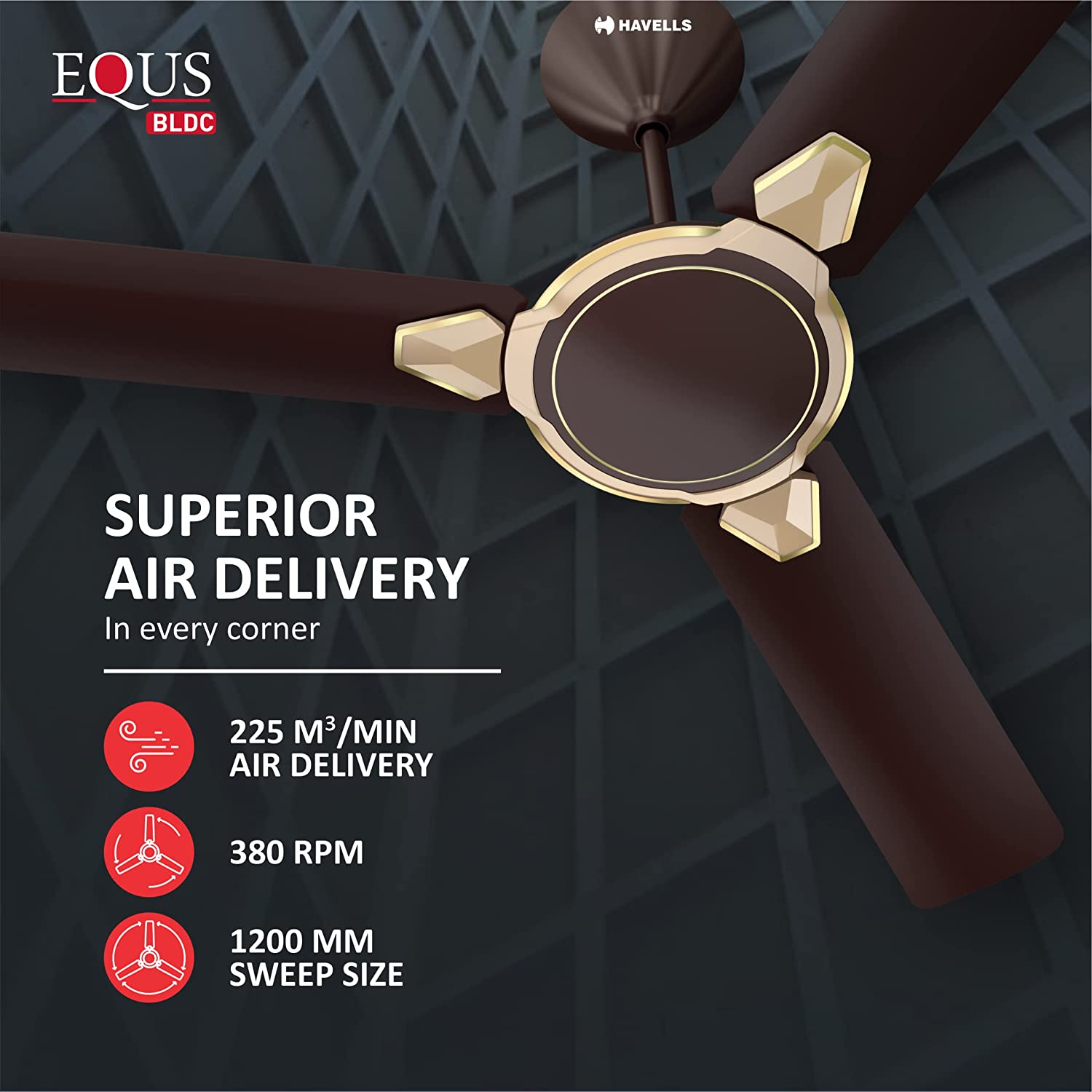 Havells Equs 1200mm BLDC Ceiling Fan Smoke Brown