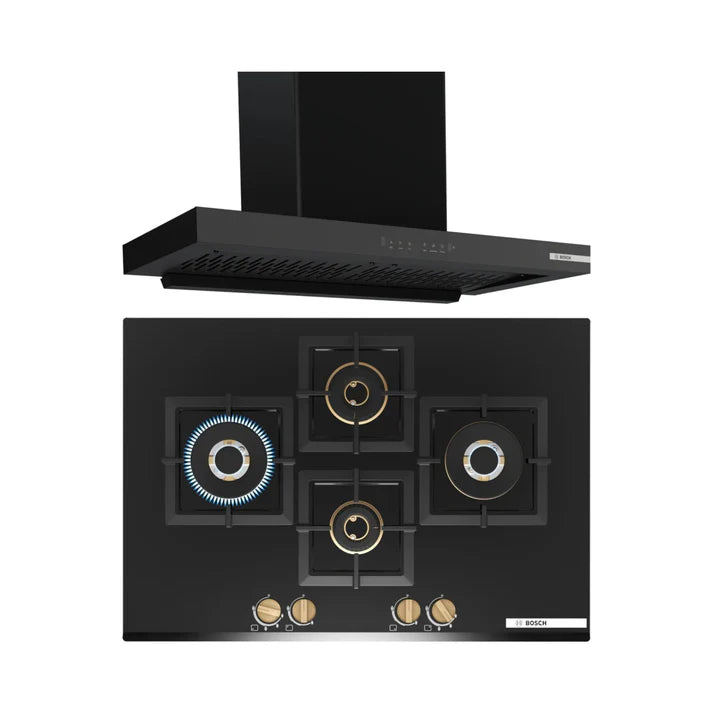 Bosch DWB98IJ60I 90cm Chimney + PNI7B6G20I 75cm 4 Brass Burner Hob Combo