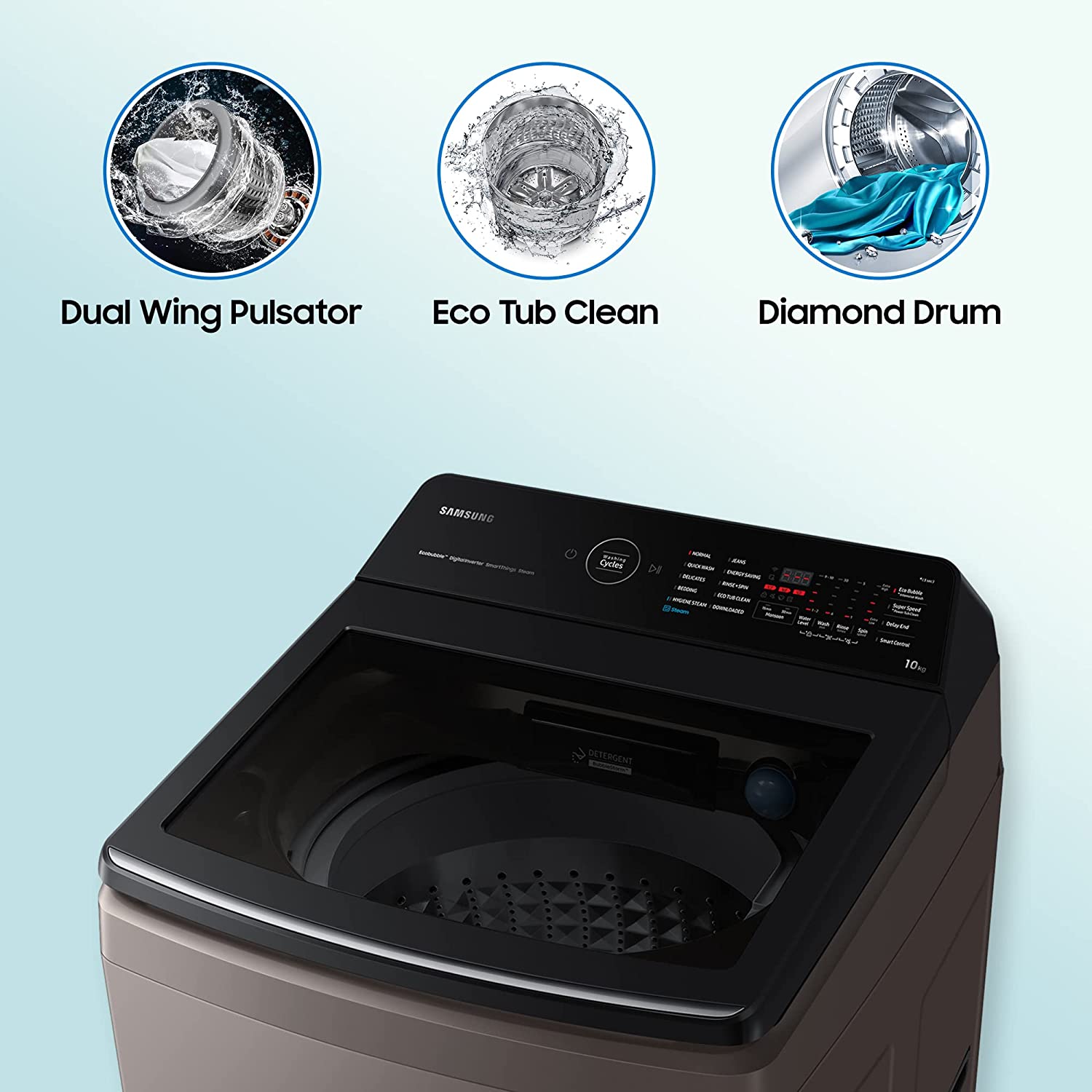 Samsung 10 Kg '5 star Ecobubble™ Wi-Fi Inverter Fully Automatic Top Load Washing Machine (WA10BG4686BRTL, Rose Brown), Bubble Storm & Super Speed technology